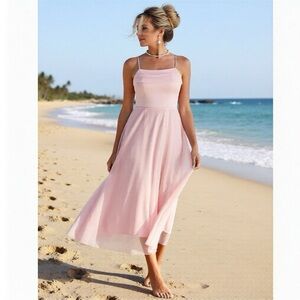 Cupshe Madison Beach Wedding Honeymoon Tulle Tie Back Maxi Dress Pink Sz M